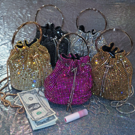 Small Rhinestones Money Bag W/ Handle