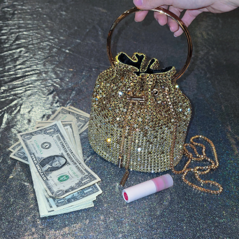 Small Rhinestones Money Bag W/ Handle