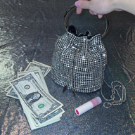 Small Rhinestones Money Bag W/ Handle