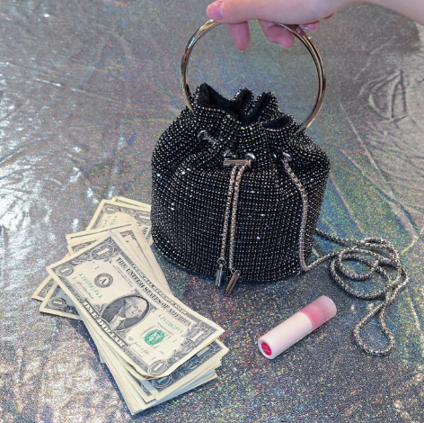 Small Rhinestones Money Bag W/ Handle