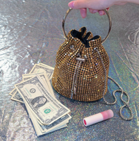 Small Rhinestones Money Bag W/ Handle