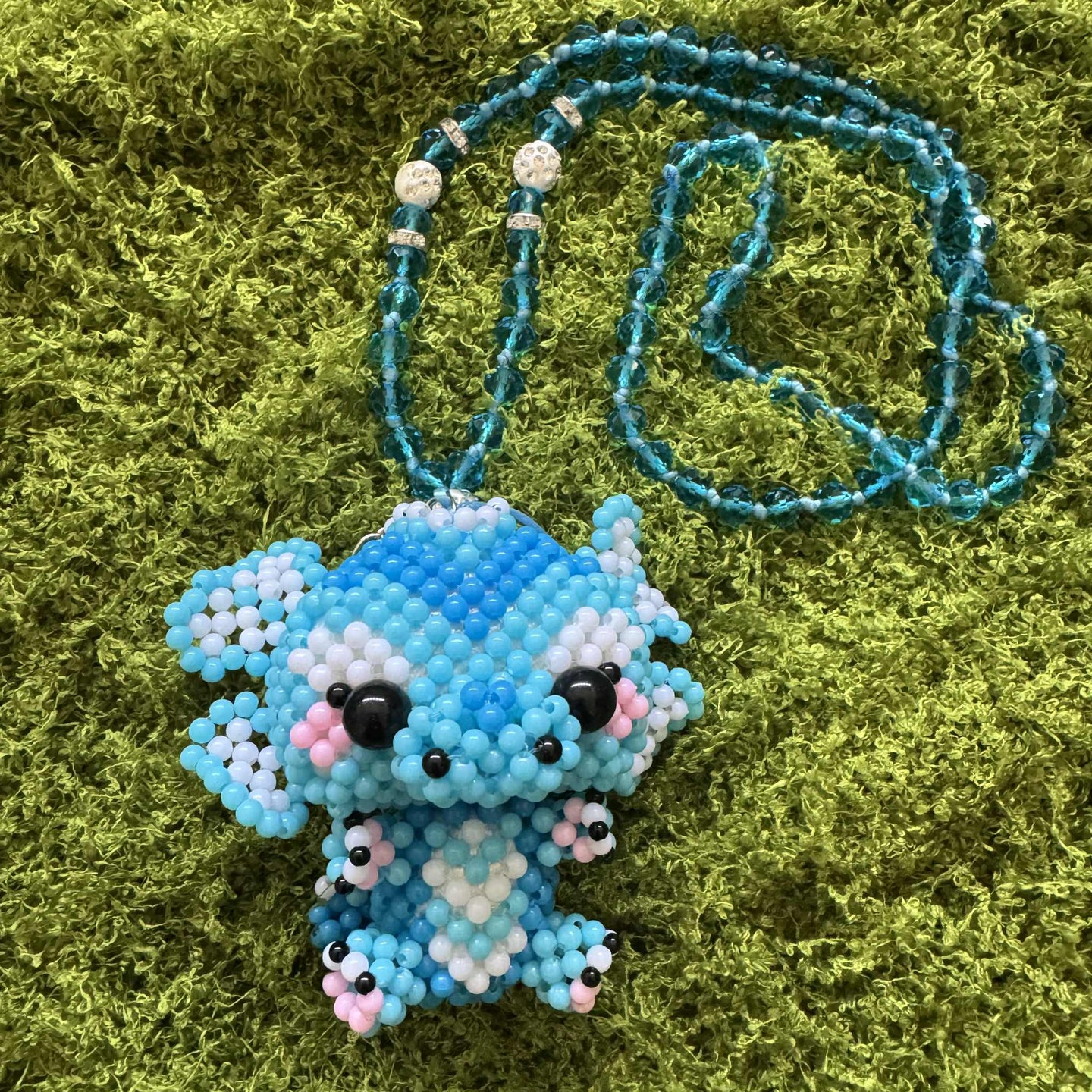 Kandi Keychain Necklace - Blue Dragon