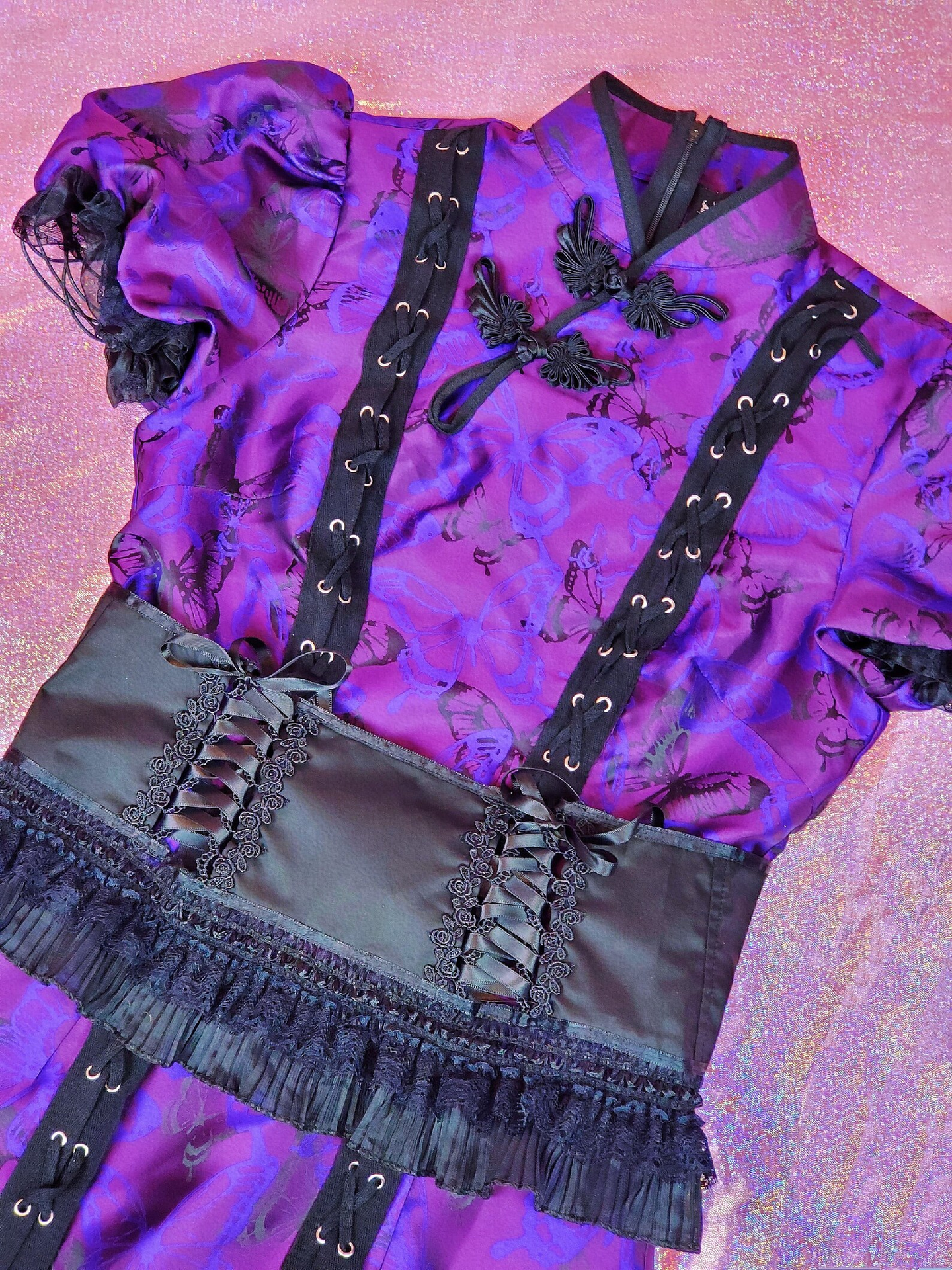 Alternative Fashion Purple Butterfly Dress Qipao Corset Belt