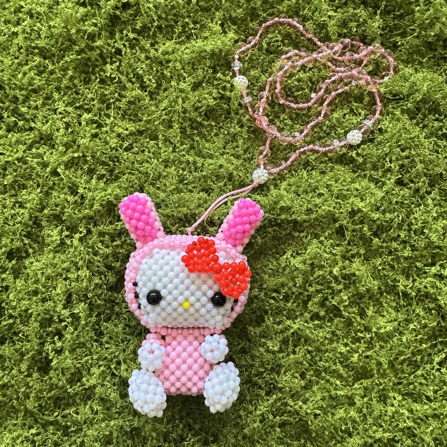 Kandi Keychain Necklace - Hello Kitty Pink Bunny