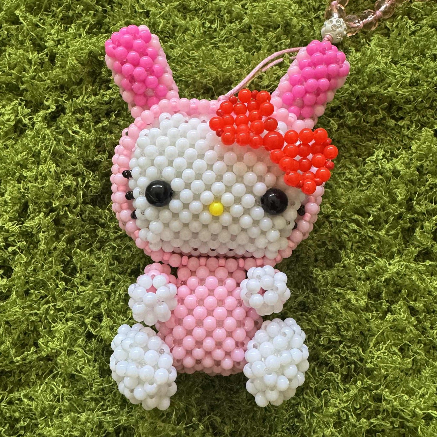 Kandi Keychain Necklace - Hello Kitty Pink Bunny