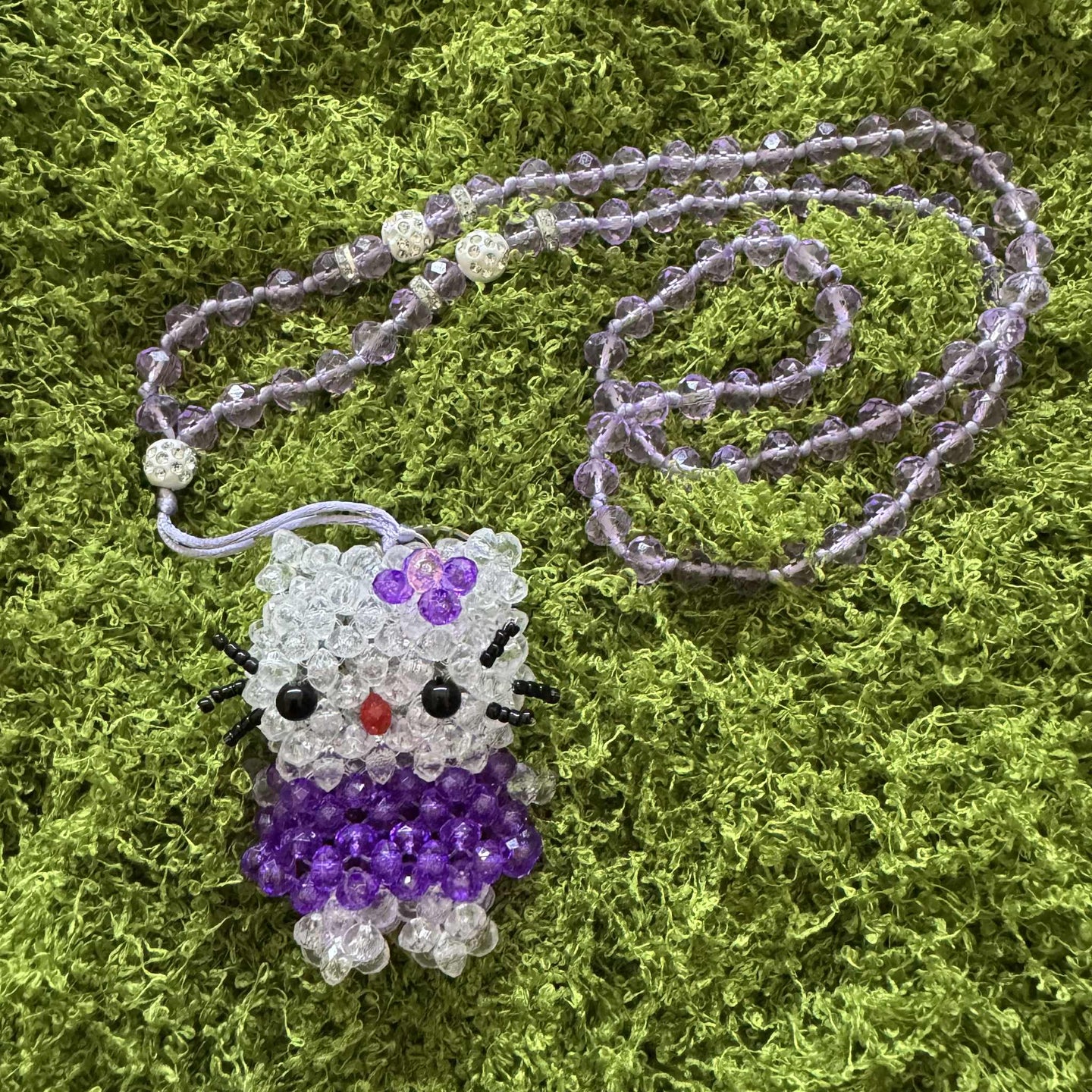 Small Kandi Keychain Necklace - Hello Kitty Purple