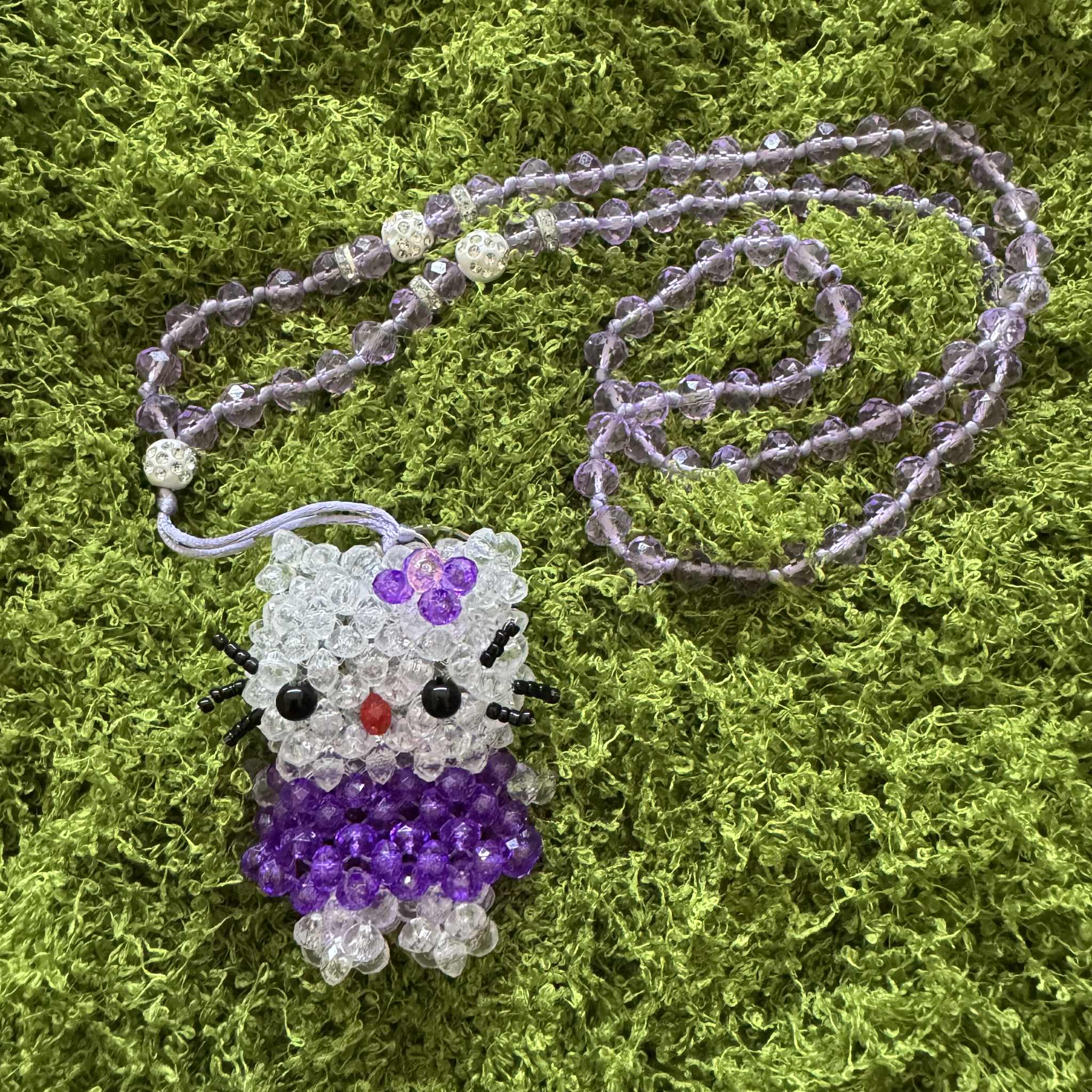 Small Kandi Keychain Necklace - Hello Kitty Purple
