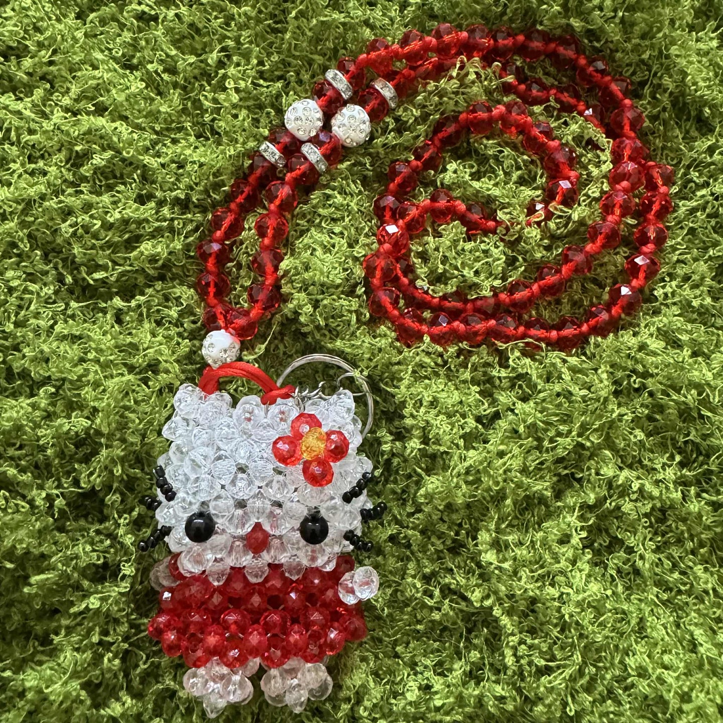 Small Kandi Keychain Necklace - Hello Kitty Red