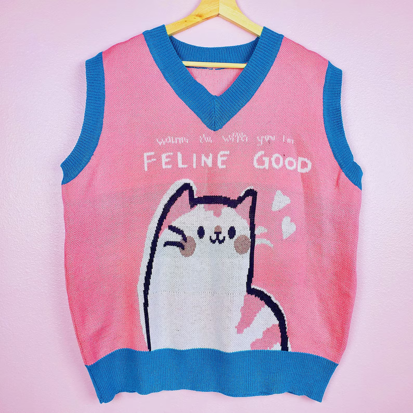 Pink Kitten Love Sleeveless Sweater Vest ( M - 2XL SIZE ) Plus Size