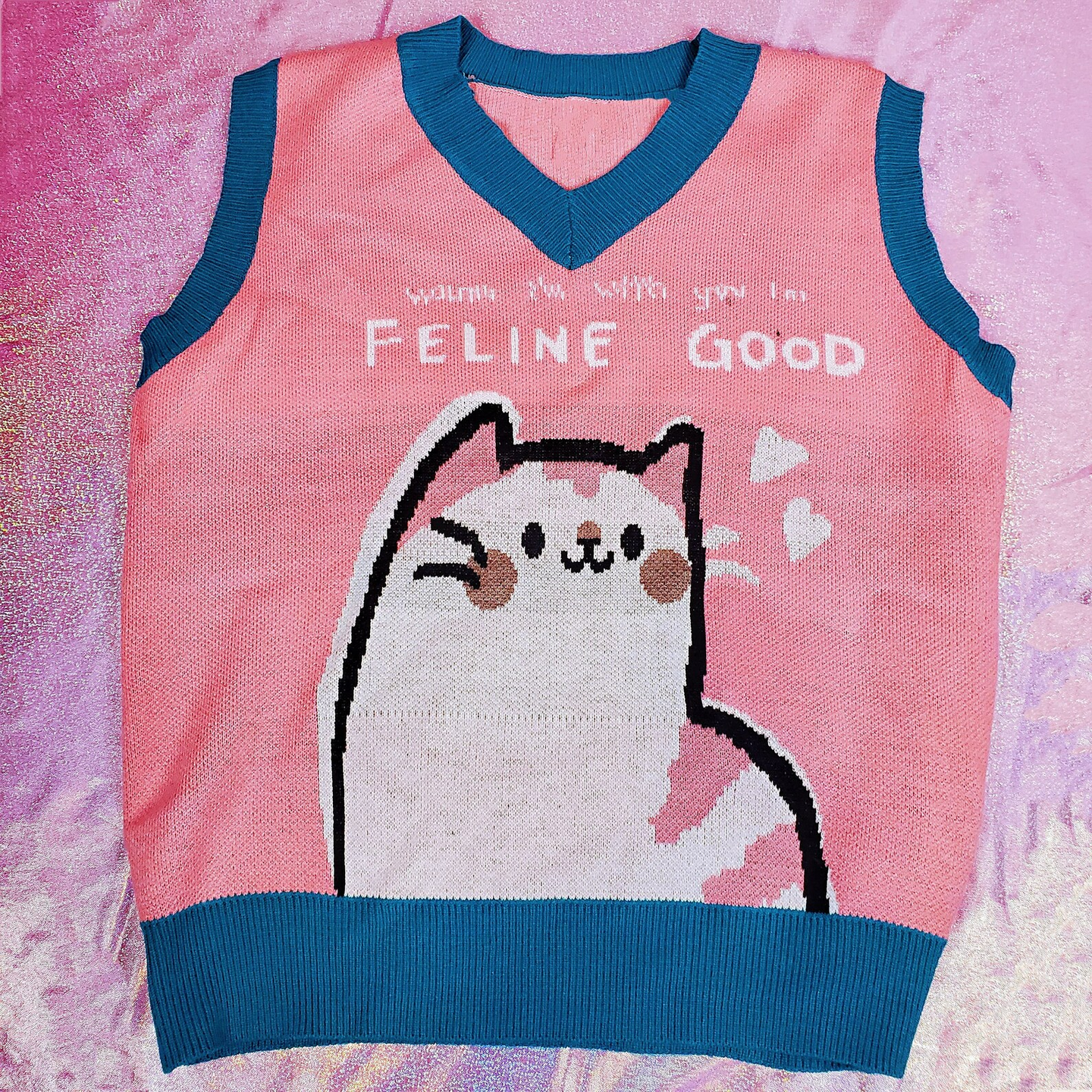 Pink Kitten Love Sleeveless Sweater Vest ( M - 2XL SIZE ) Plus Size