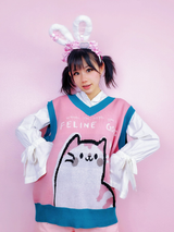 Pink Kitten Love Sleeveless Sweater Vest ( M - 2XL SIZE ) Plus Size