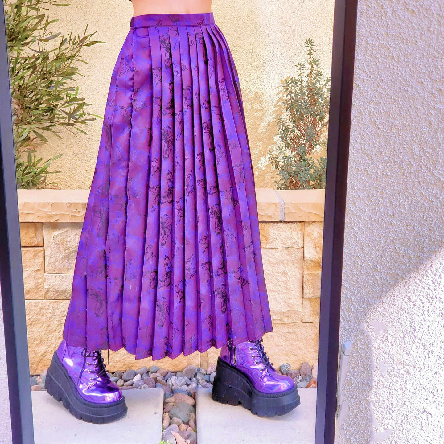 Purple Butterfly Japanese School Long Skirt Alternative Maxi Skirt (Size S - XL)
