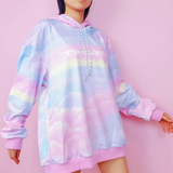 Oversized Pastel Rainbow Hoodie Harajuku Fairy Kei ( Size S - 2XL ) Plus Size Avaliable DDLG Little