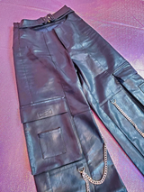 Raver Pants PU Leather Style Buckle Chained Wide Leg Pants Alternative