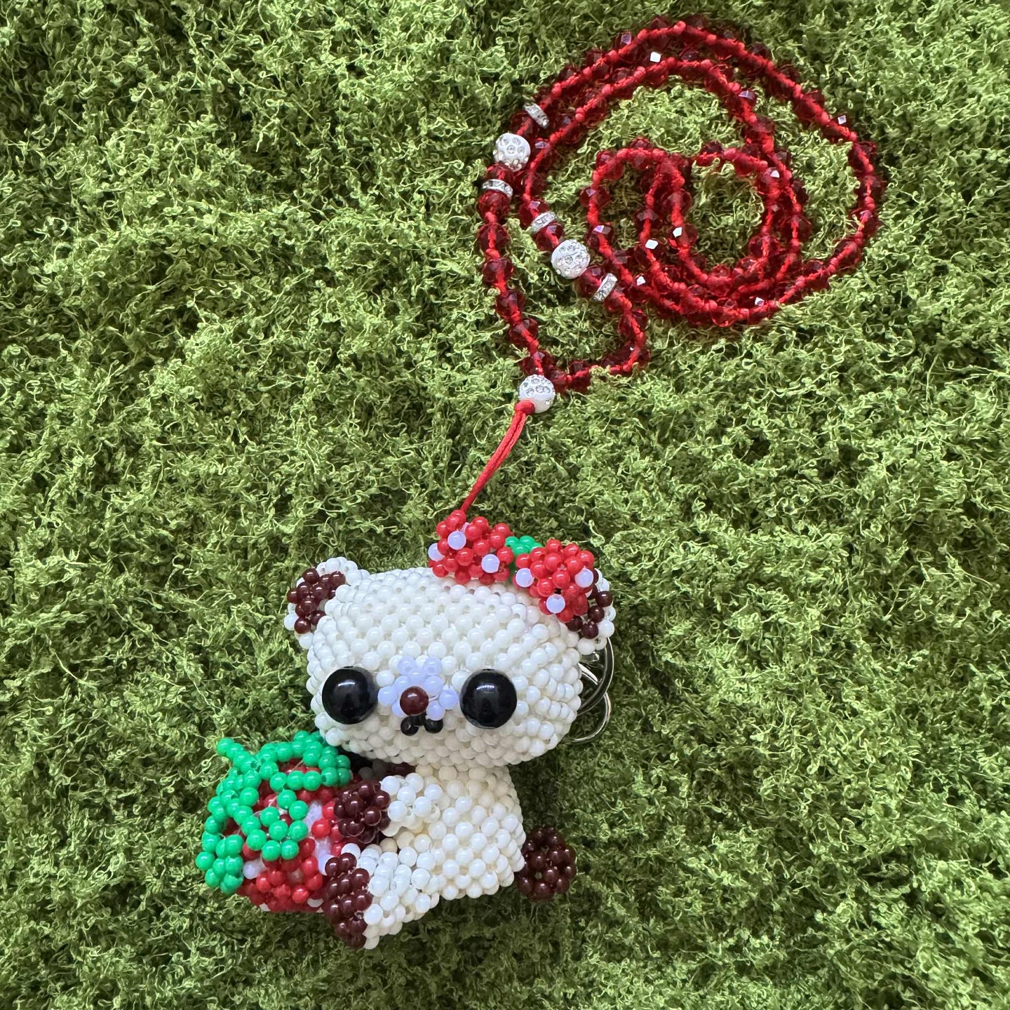 Kandi Keychain Necklace - Strawberry Sitting Bear