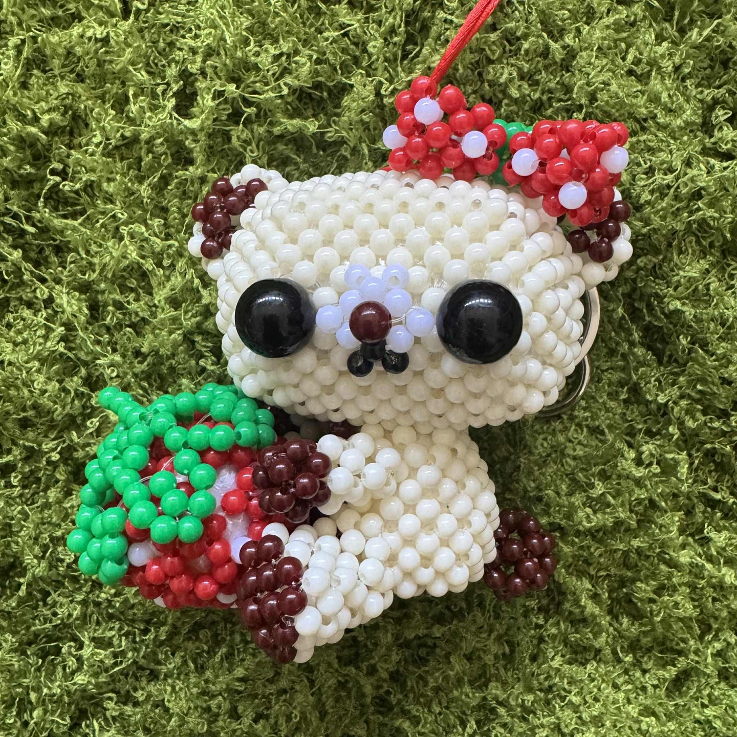 Kandi Keychain Necklace - Strawberry Sitting Bear