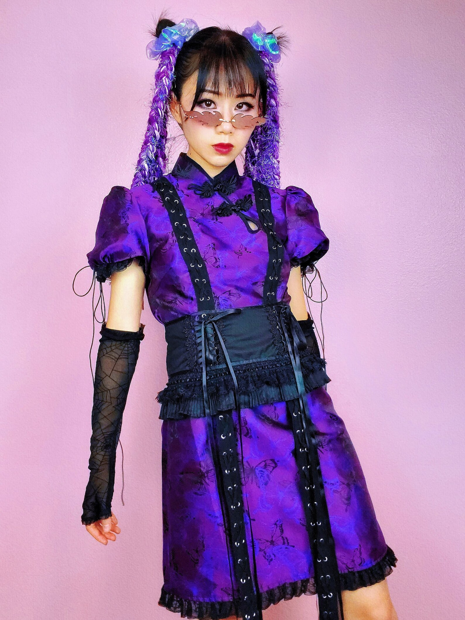 Alternative Fashion Purple Butterfly Dress Qipao Corset Belt