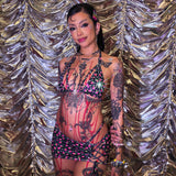 Multicolors 3-Piece Rhinestones Bikini Adjustable Set