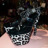 7in Multicolors Leopard Clear X Strap Heels
