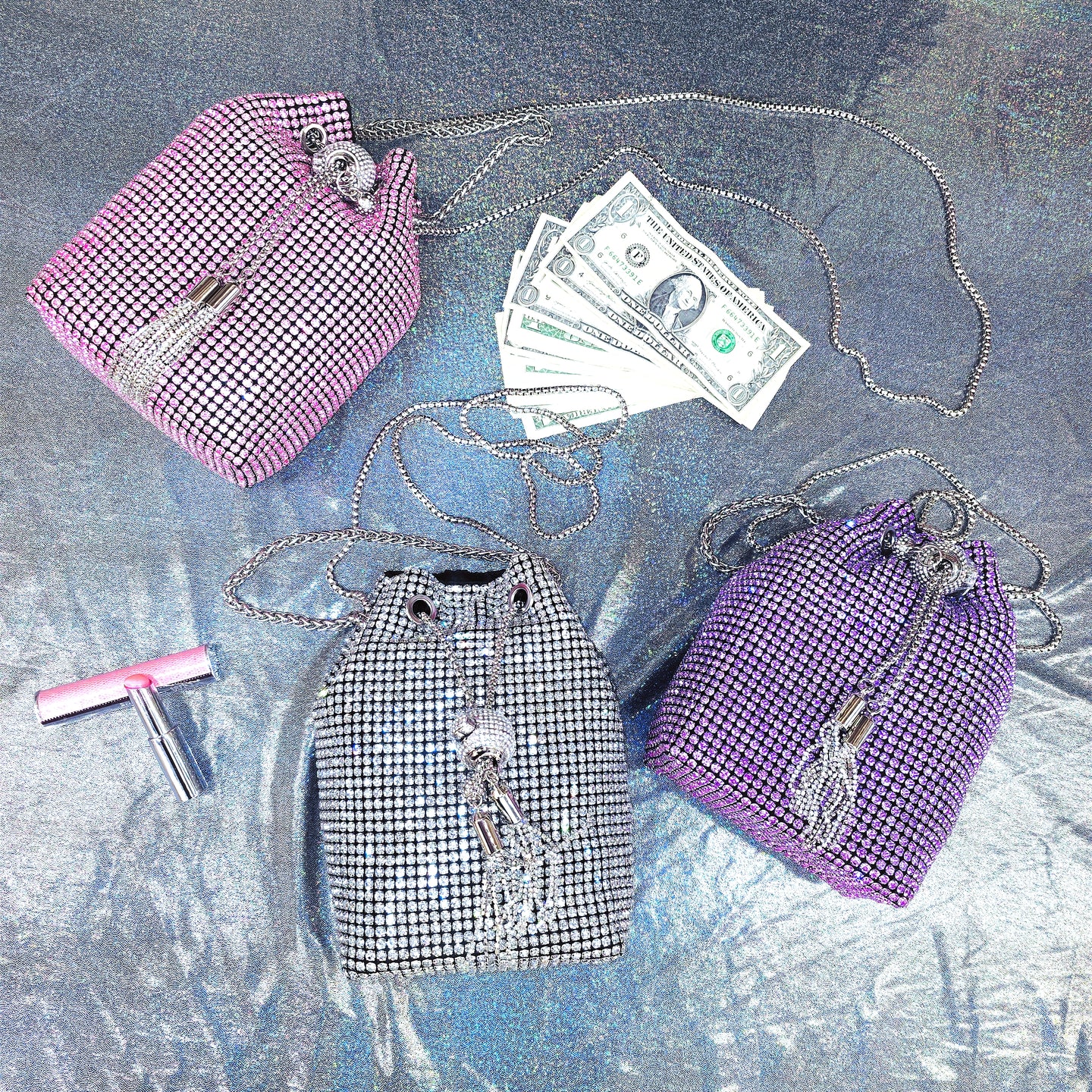 Medium Size Chained Dancer Rhinestones Money Bag