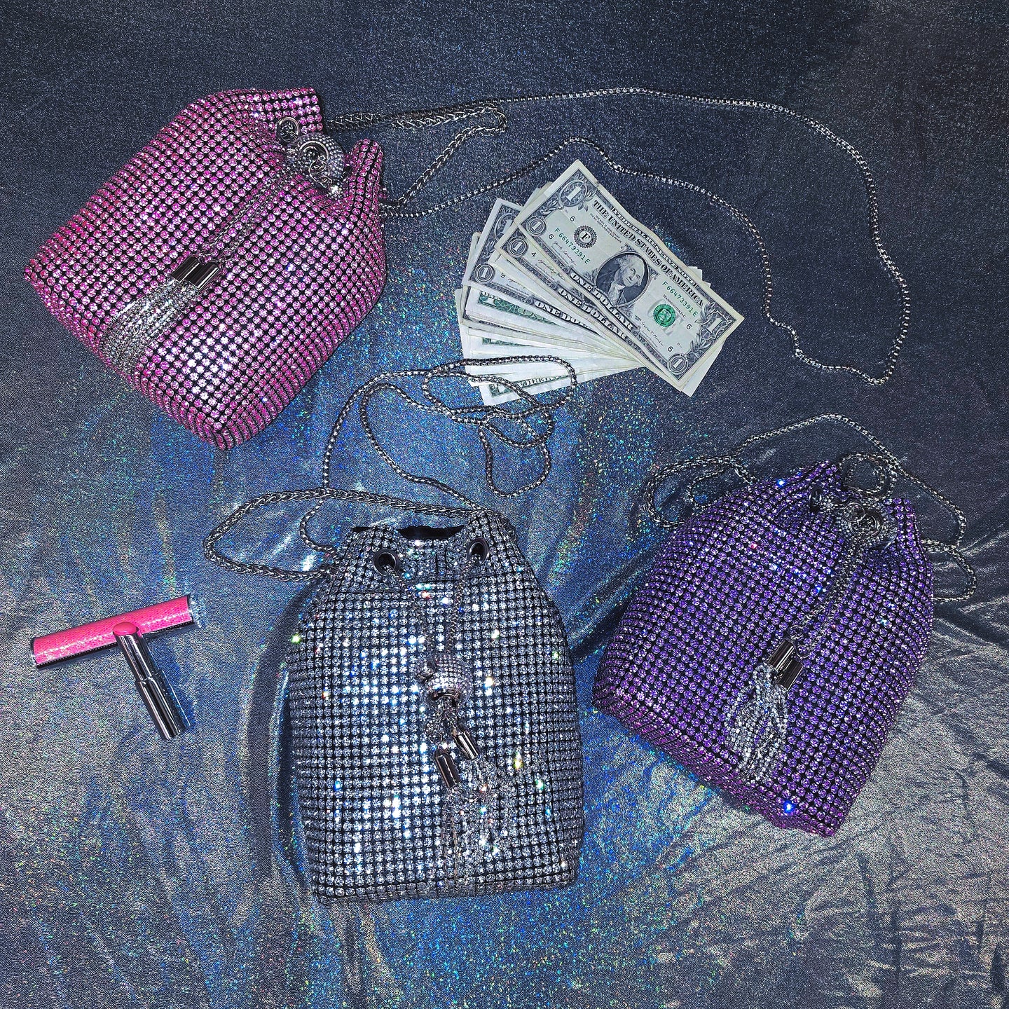 Medium Size Chained Dancer Rhinestones Money Bag