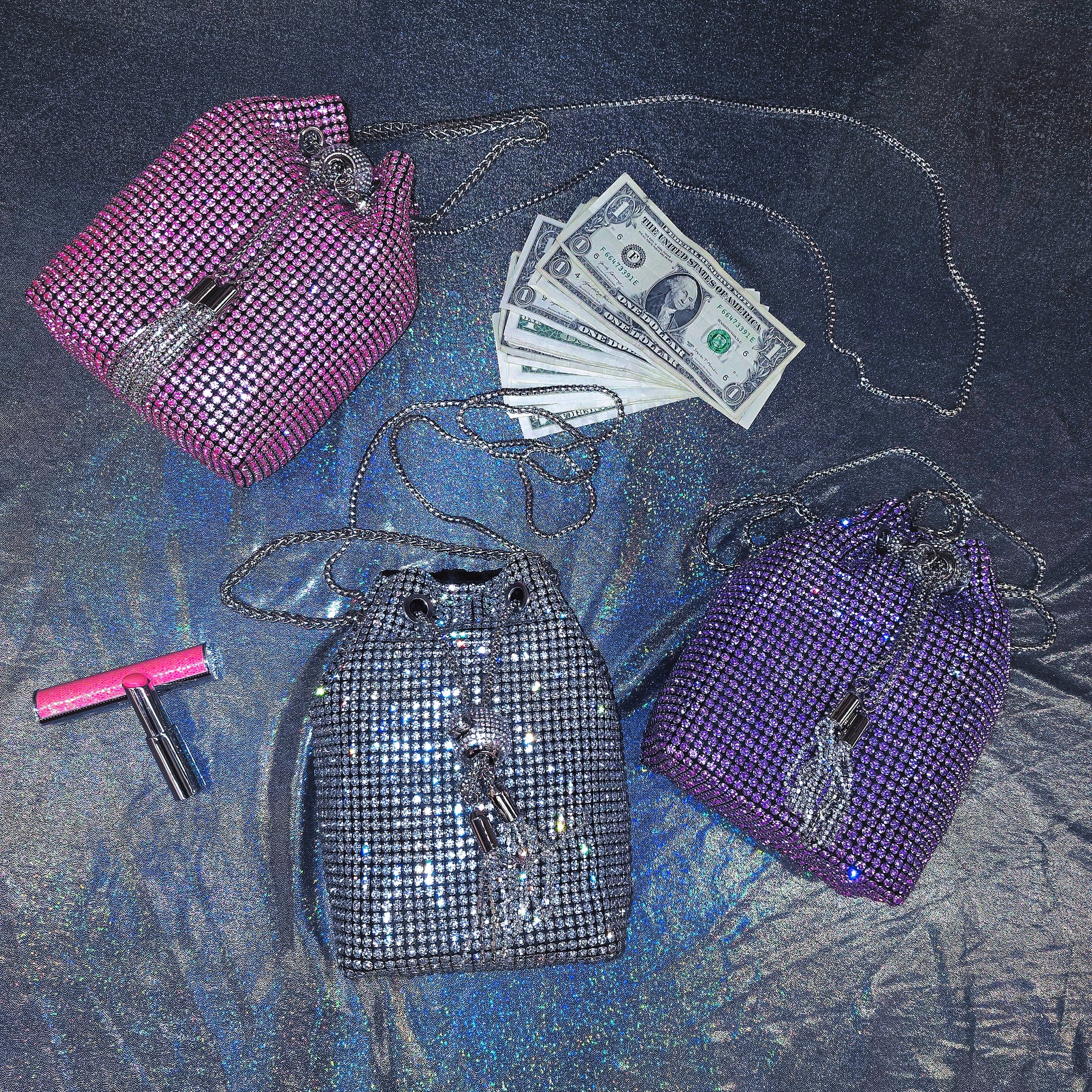 Medium Size Chained Dancer Rhinestones Money Bag