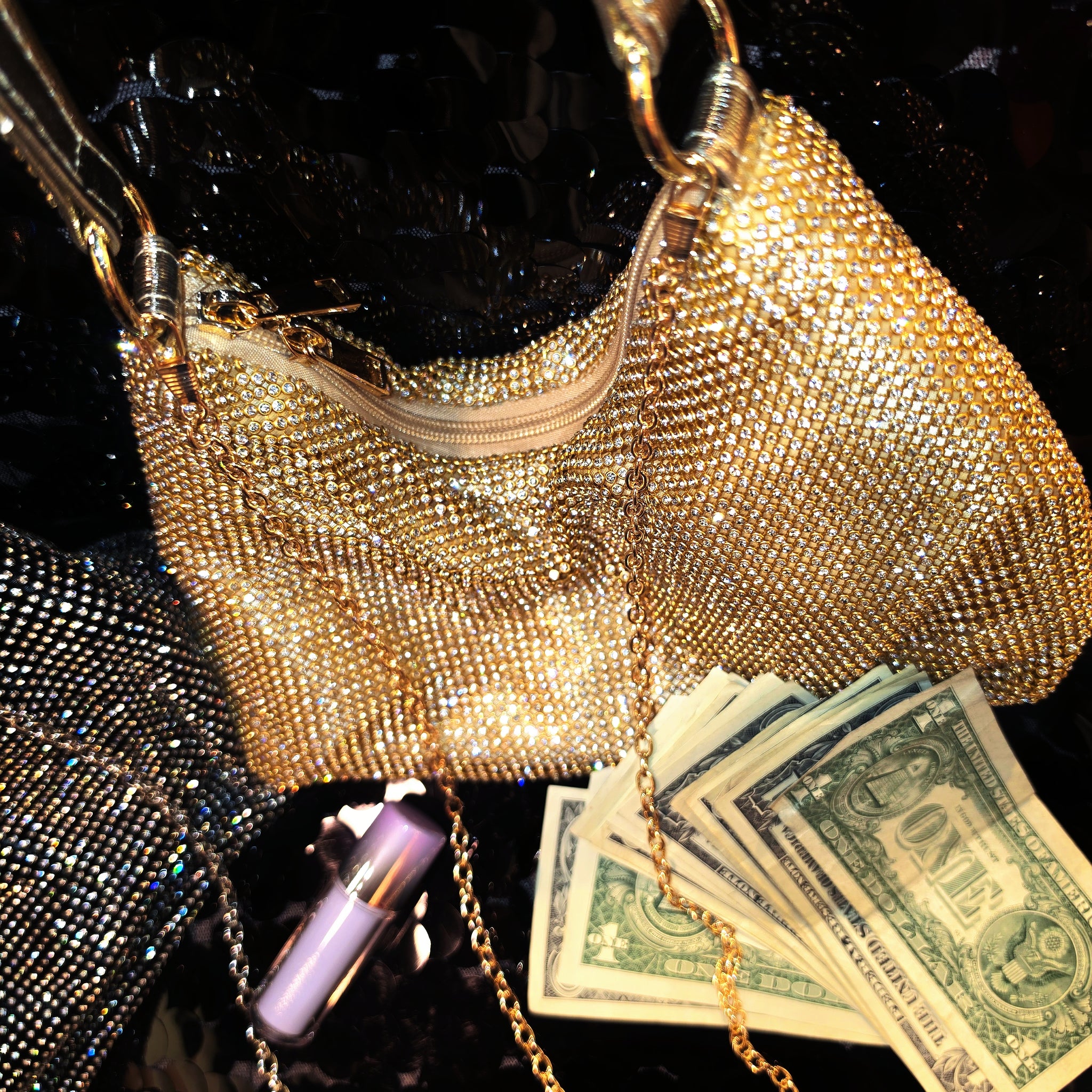 Chain Rhinestones Shoulder Money Bag