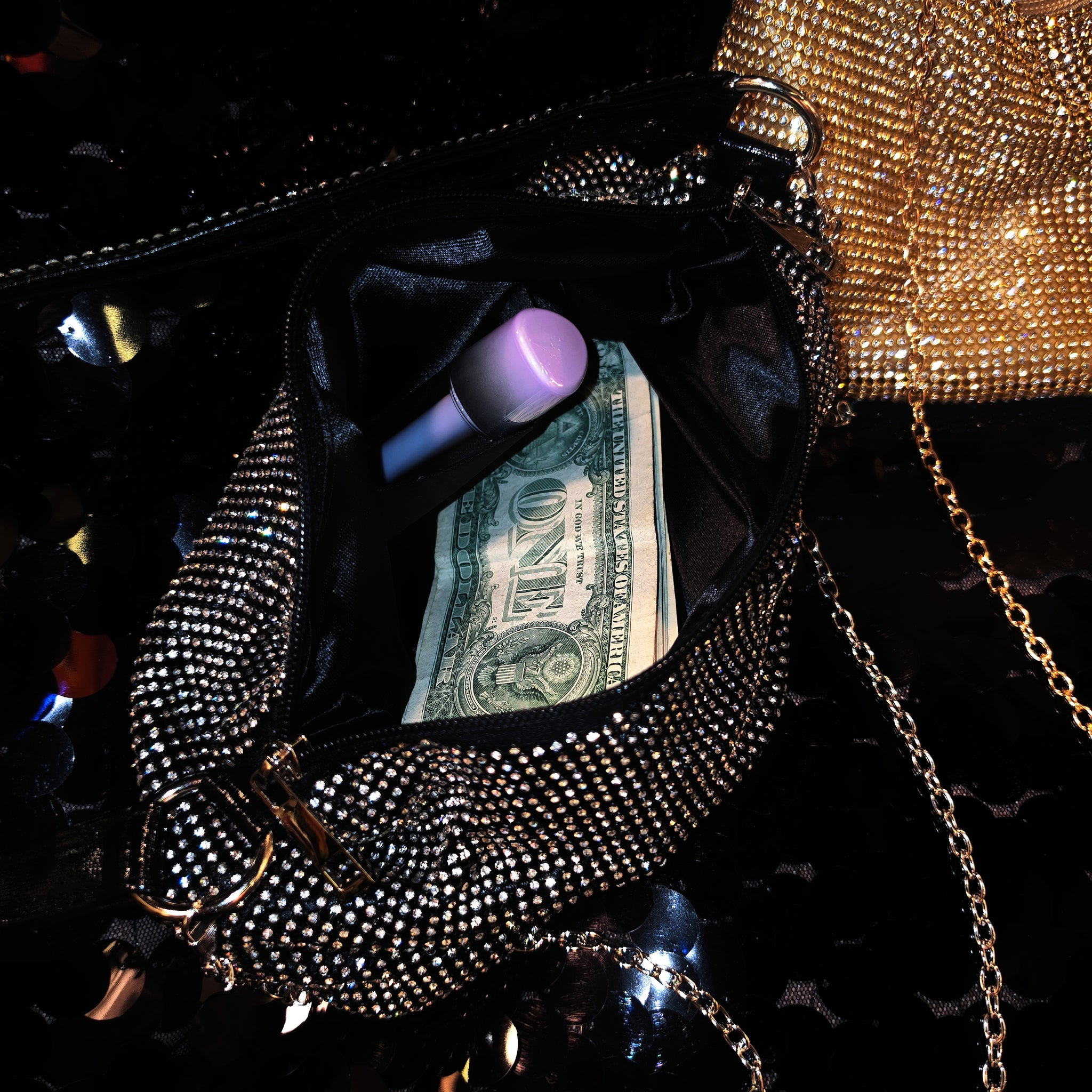 Chain Rhinestones Shoulder Money Bag