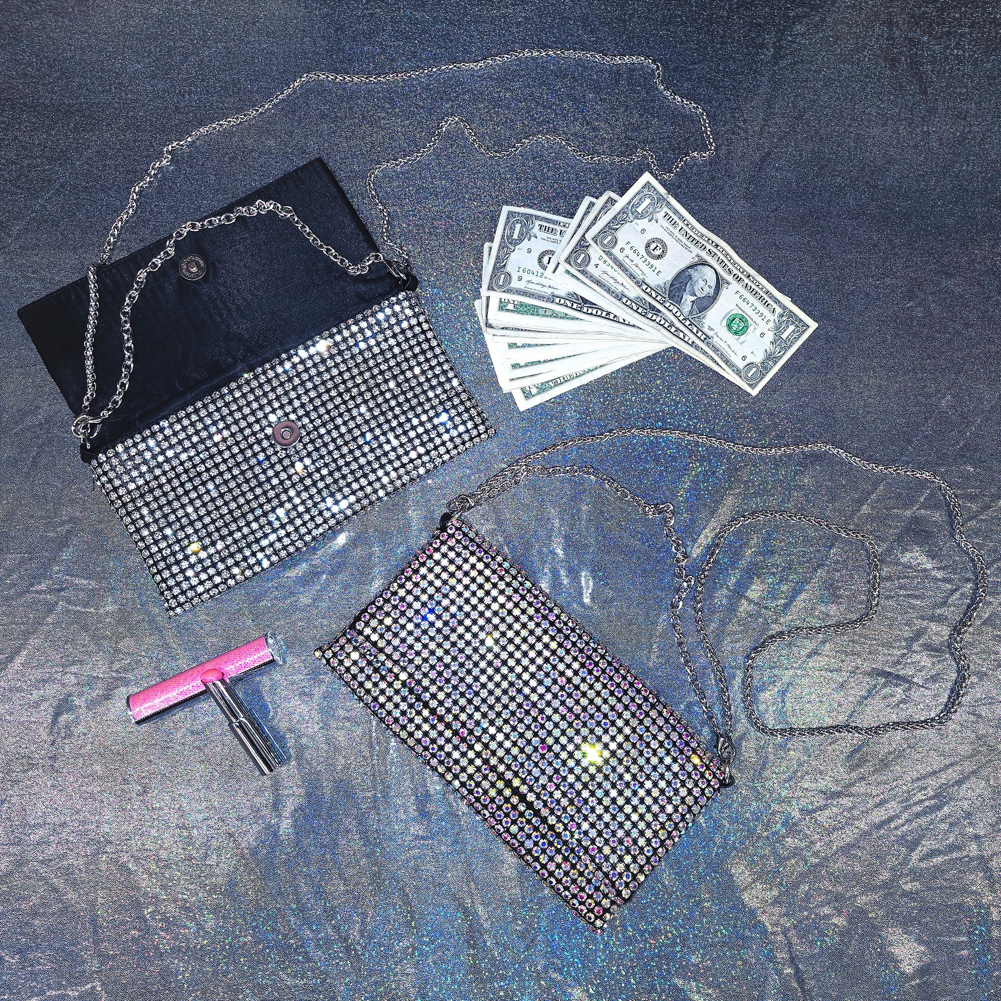 Envelope Chain Clutch Purse Rhinestones Money Bag