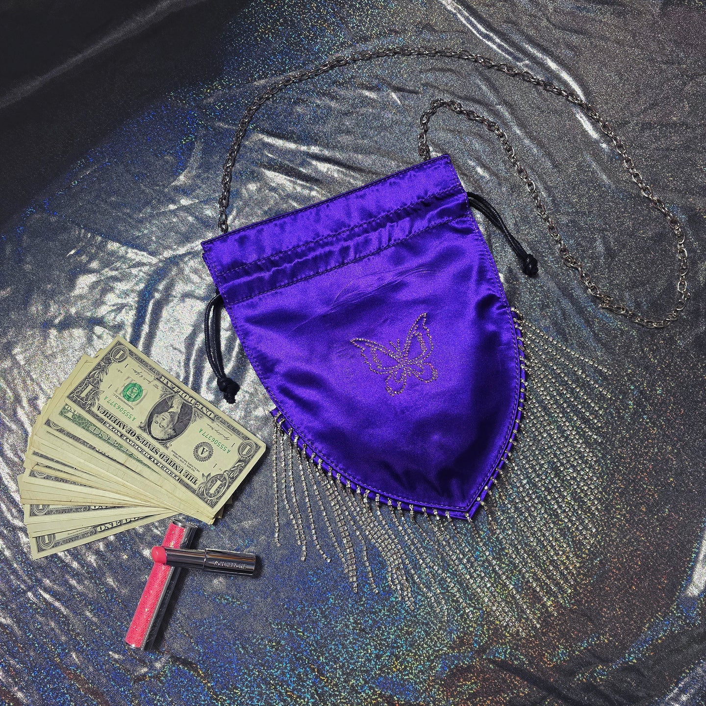 Multicolors Drawstring Rhinestones Dancer Money Bag