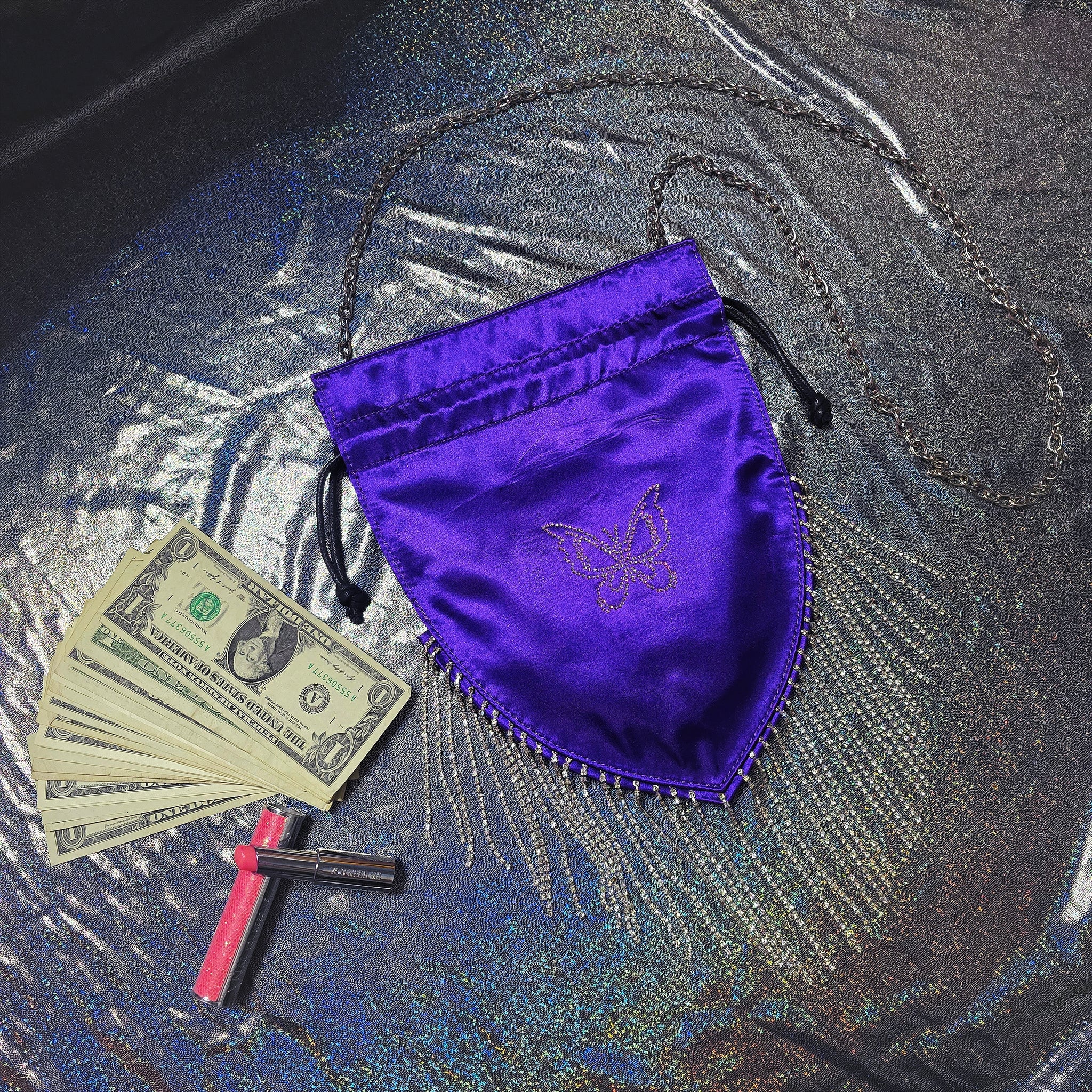 Multicolors Drawstring Rhinestones Dancer Money Bag