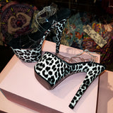 7in Multicolors Leopard Clear X Strap Heels