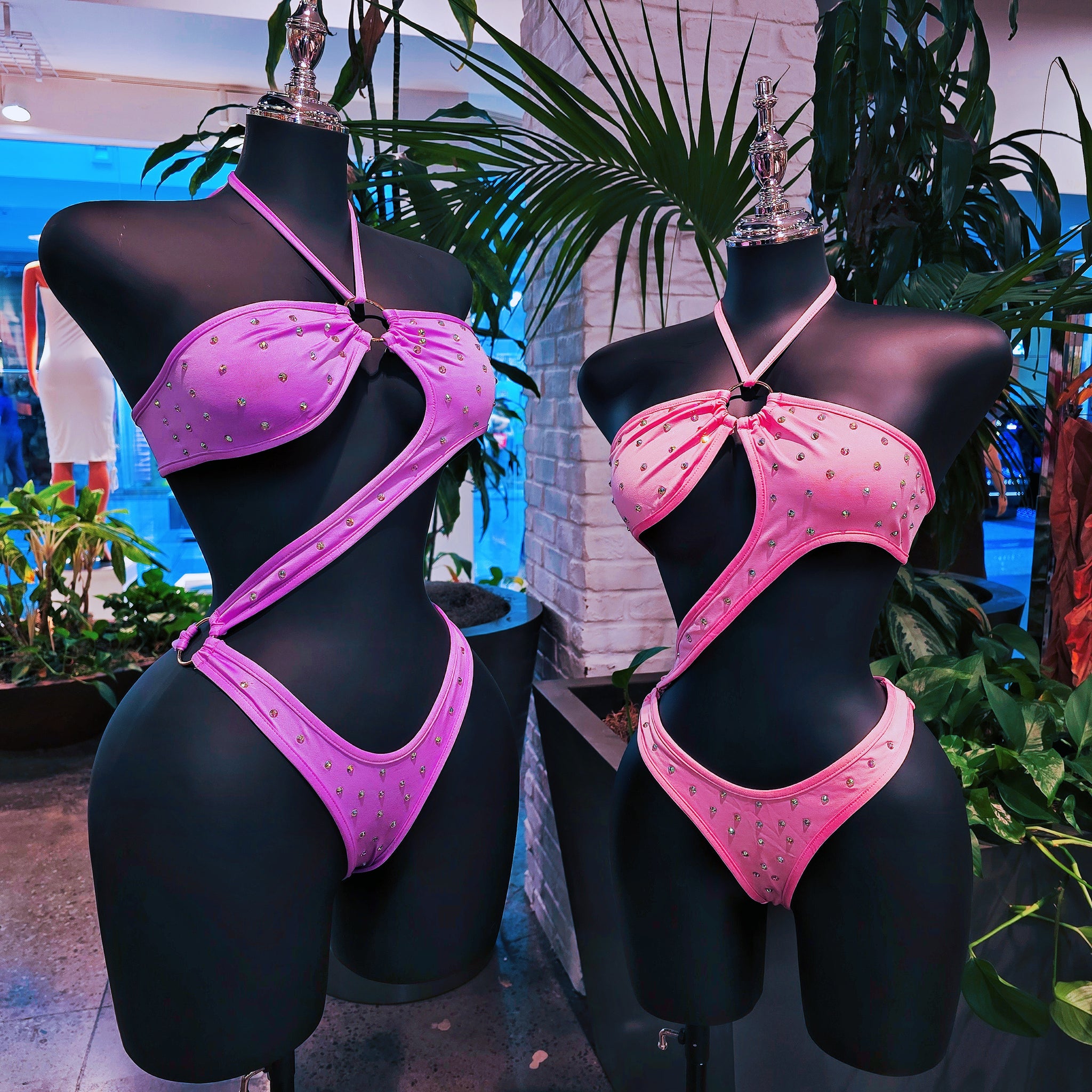 Pink & Purple Rhinestones Bodysuit Dancewear ( Size L )