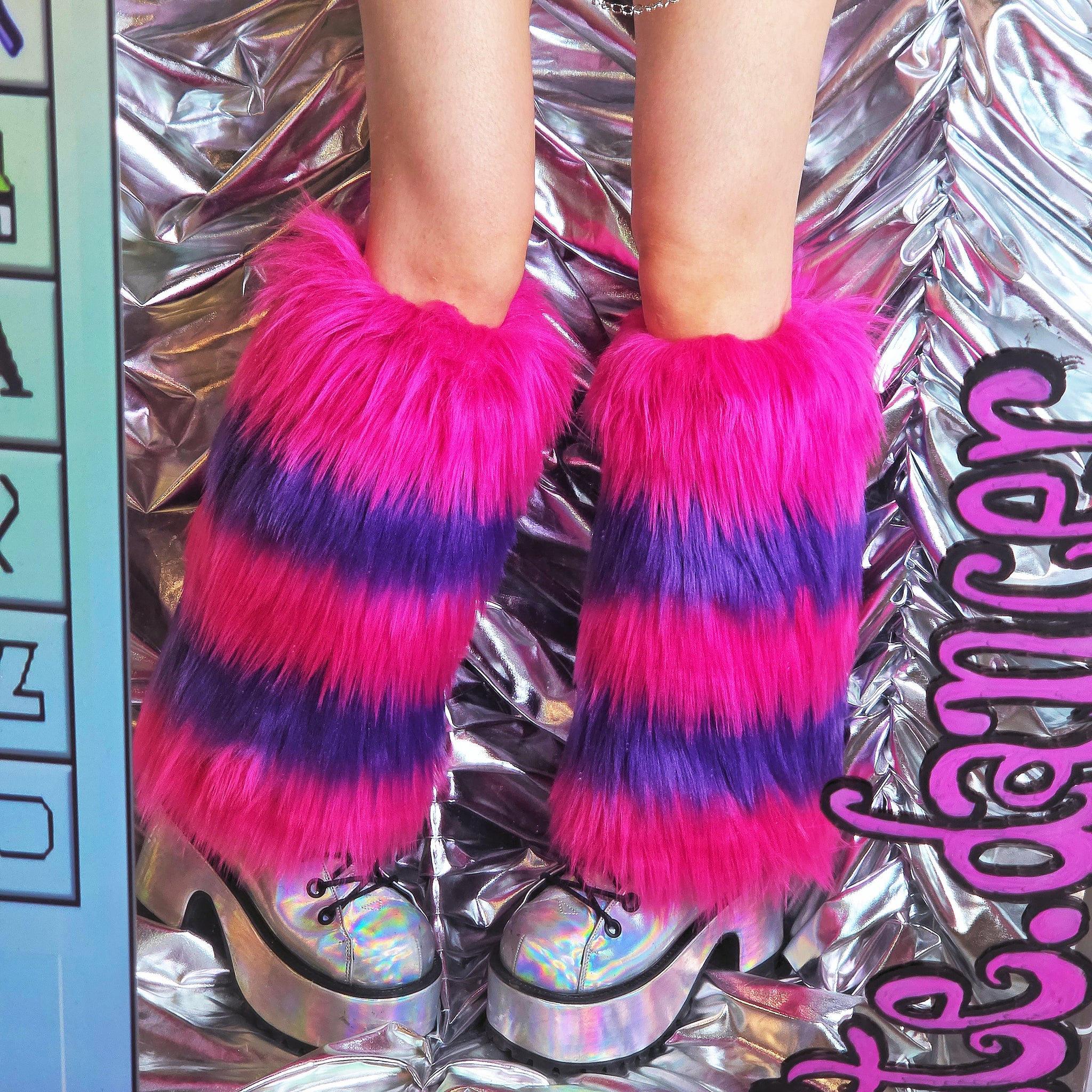 Thick Multicolors Striped Furry Leg Warmers
