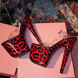 7in Multicolors Leopard Clear X Strap Heels