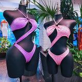 Pink & Purple Rhinestones Bodysuit Dancewear ( Size L )