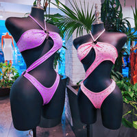 Pink & Purple Rhinestones Bodysuit Dancewear ( Size L )