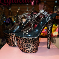 7in Multicolors Leopard Clear X Strap Heels
