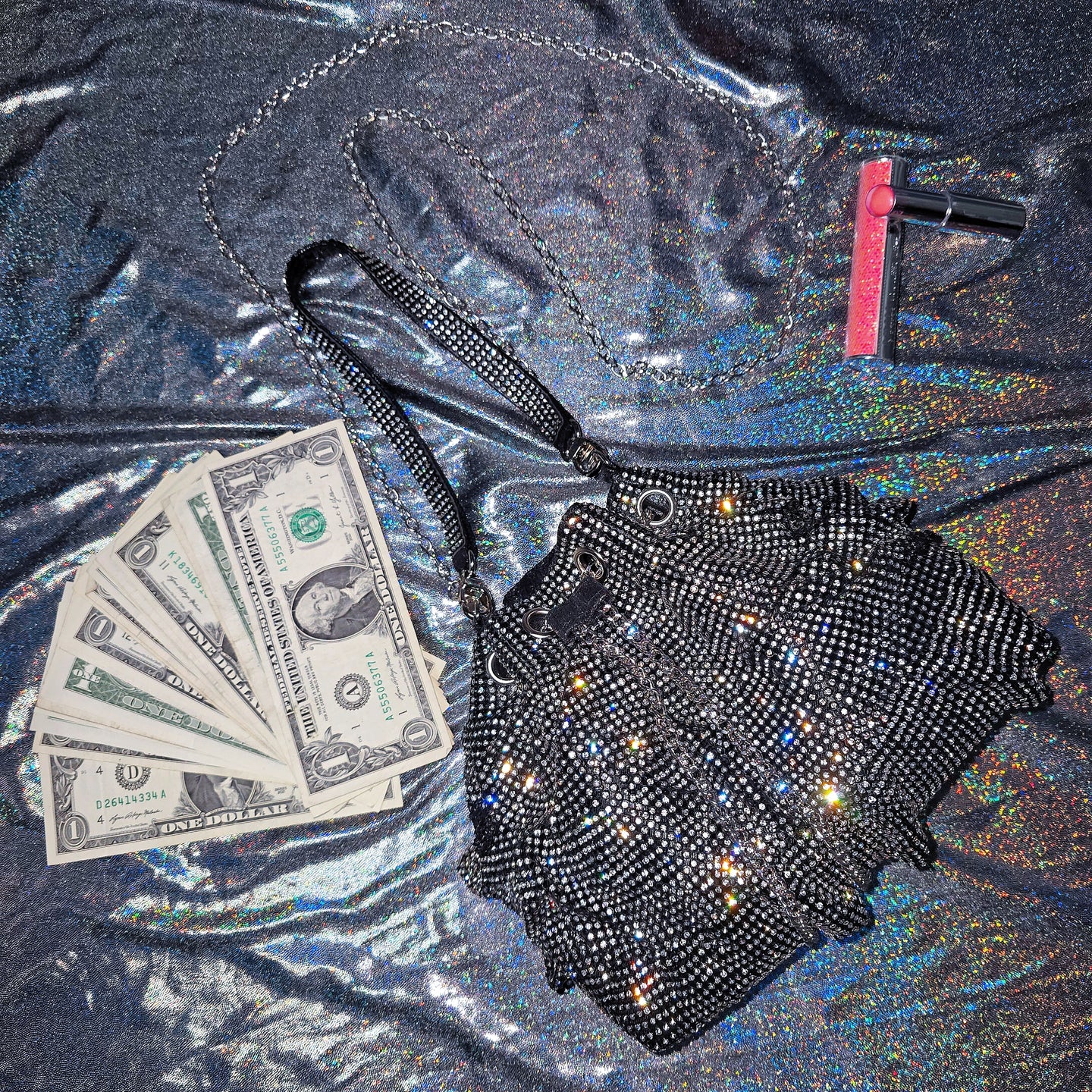 Tiered Ruffle Dancer Rhinestones Money Bag