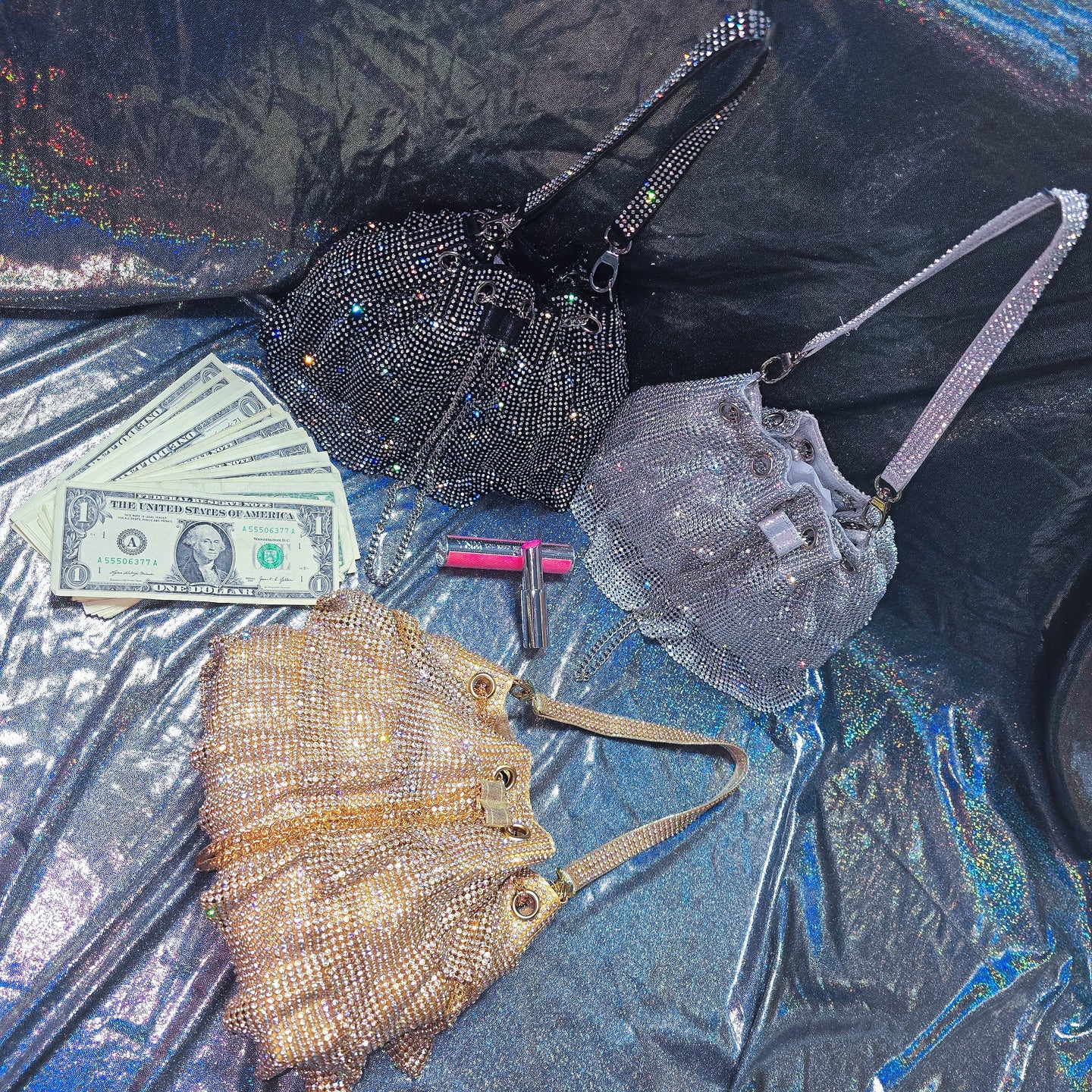 Tiered Ruffle Dancer Rhinestones Money Bag