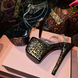 7in Multicolors Leopard Clear X Strap Heels