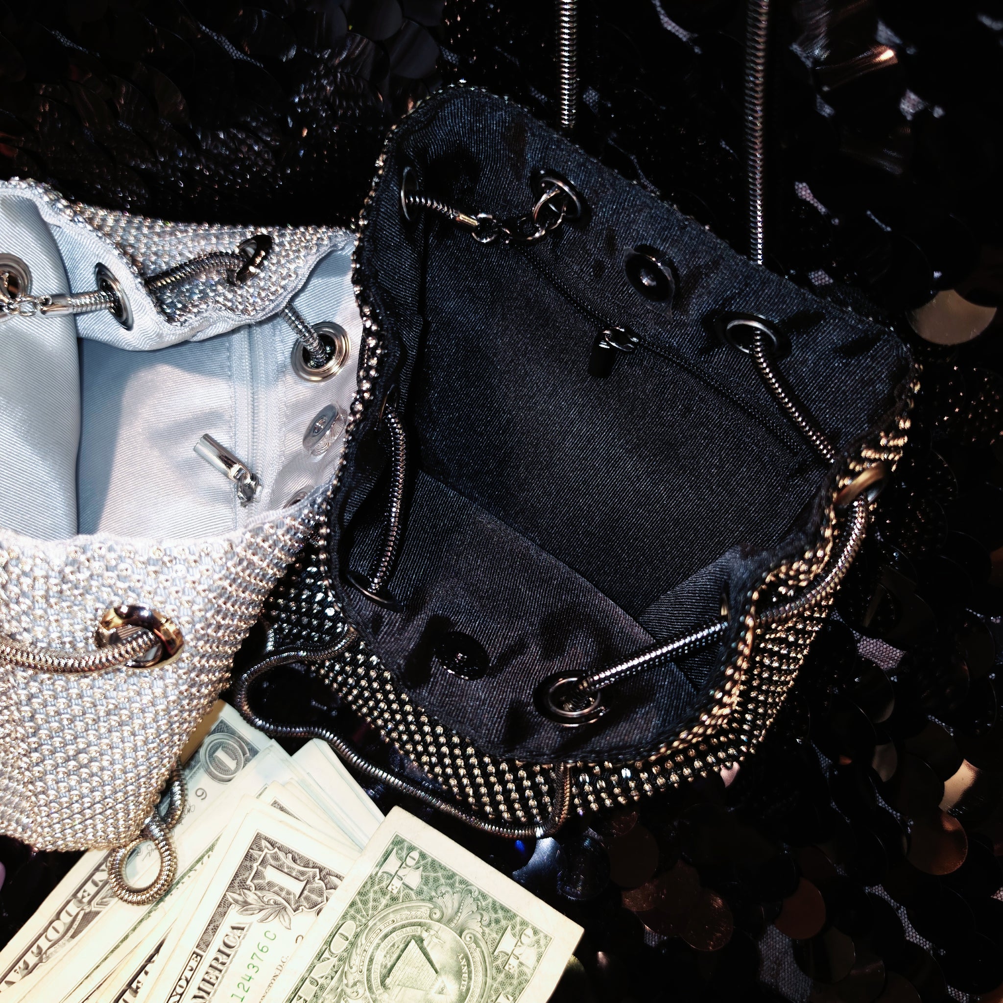 Long Straps Small Rhinestones Money Bag