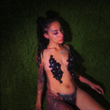 3D Flower Rhinestones Micro Bikini Set