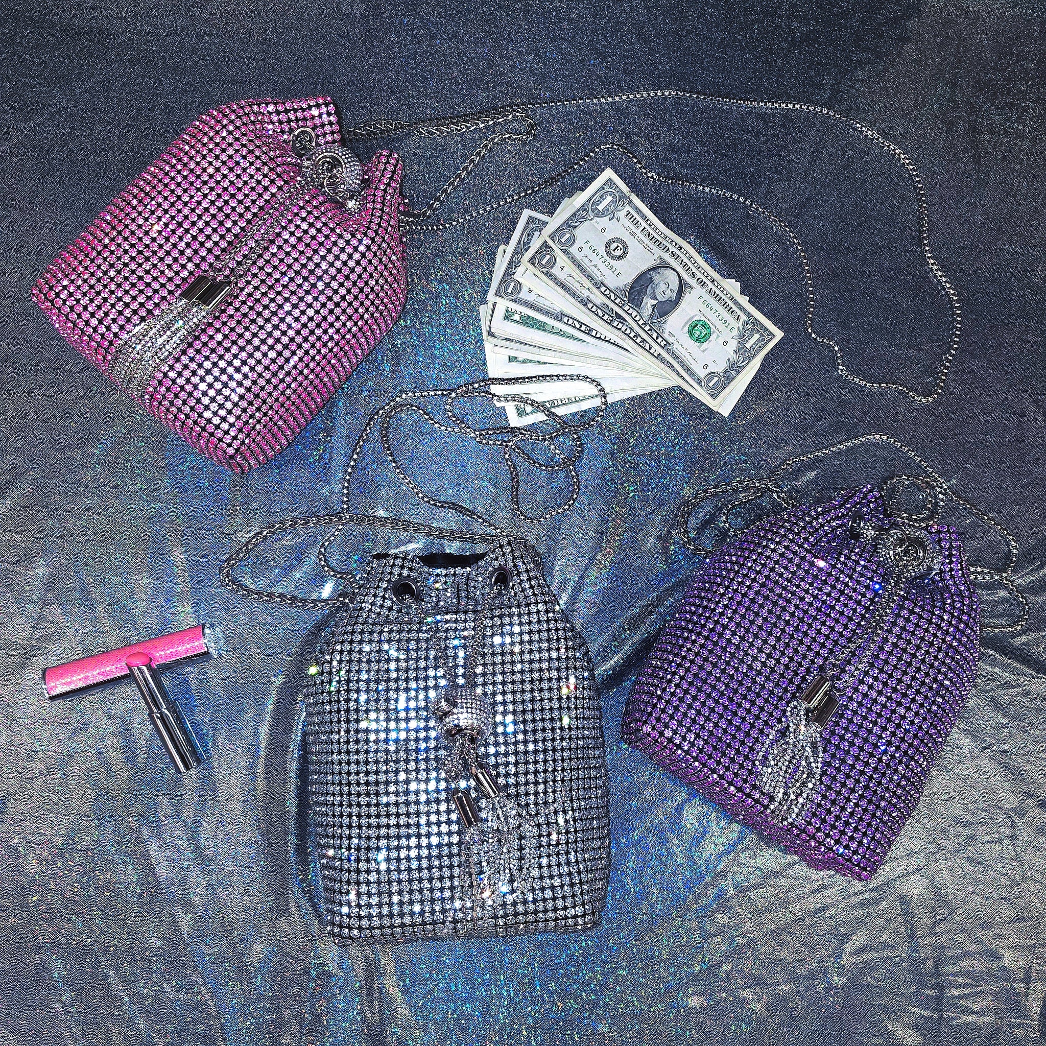 Medium Size Chained Dancer Rhinestones Money Bag