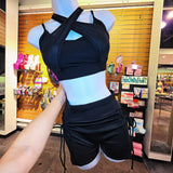Black Mesh X Straps Workout Set