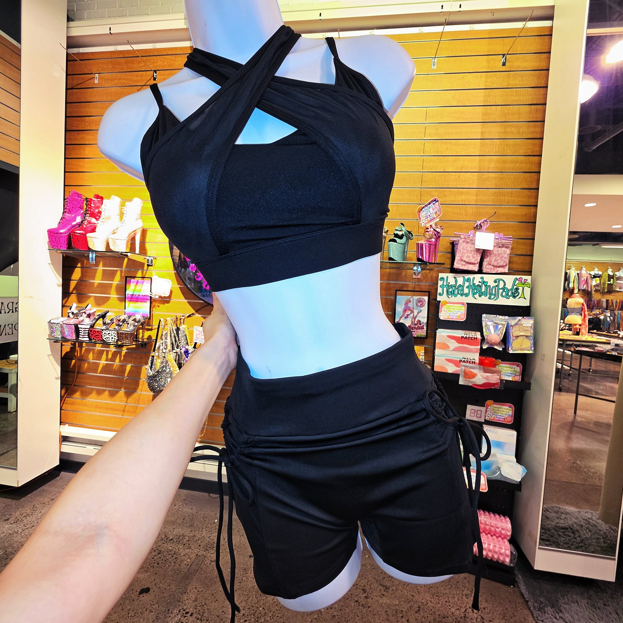 Black Mesh X Straps Workout Set
