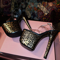 7in Multicolors Leopard Clear X Strap Heels