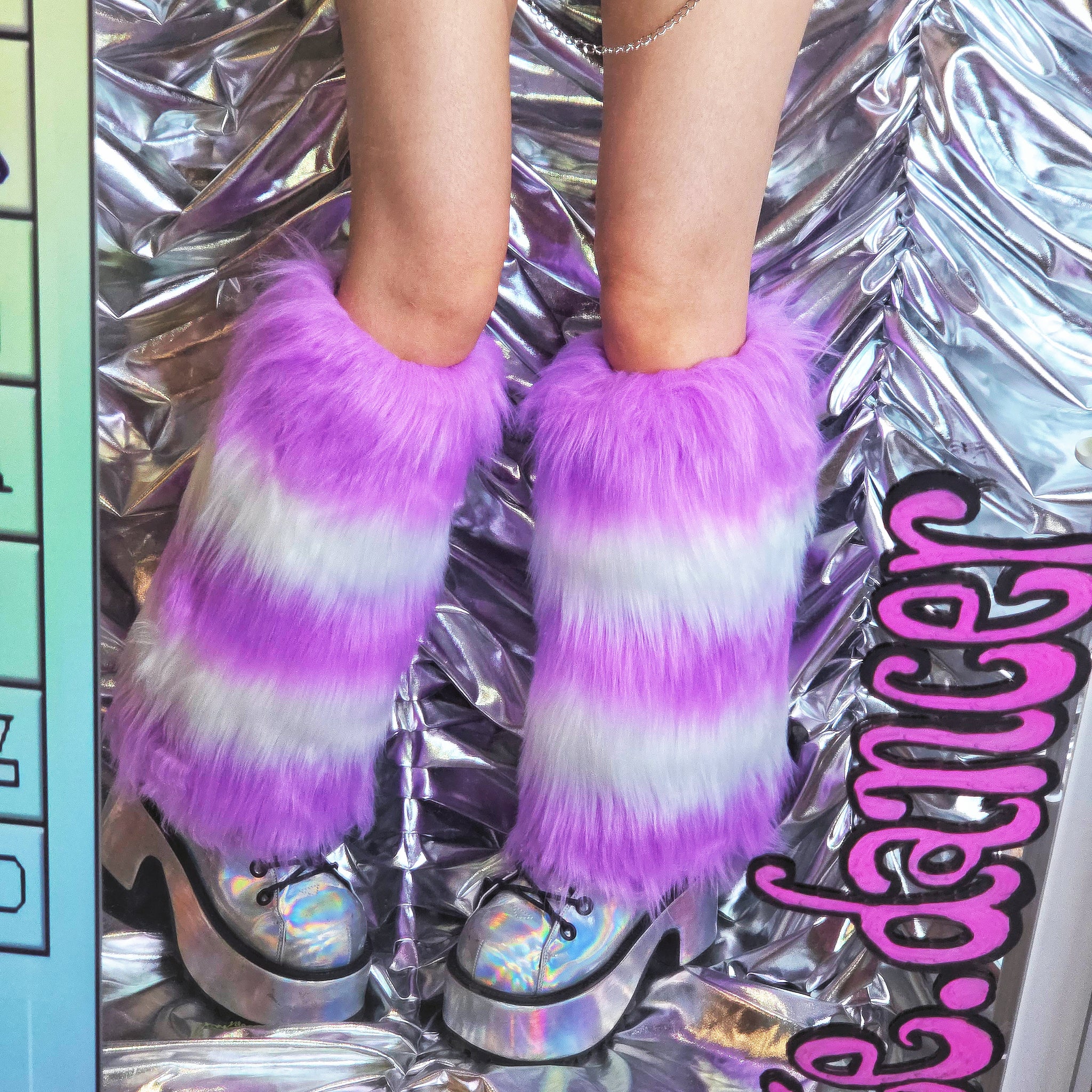 Thick Multicolors Striped Furry Leg Warmers