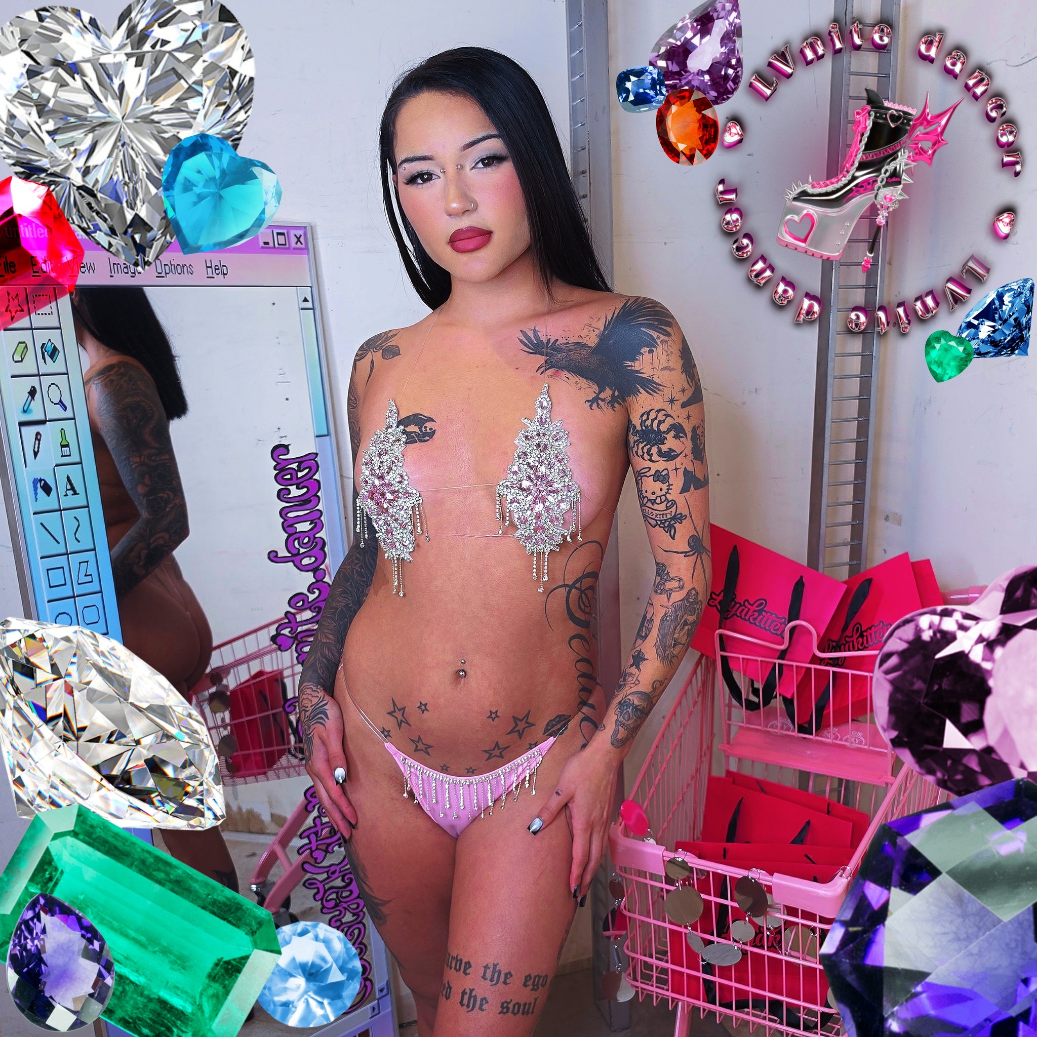 Jewel Micro Bikini Clear Strings Set