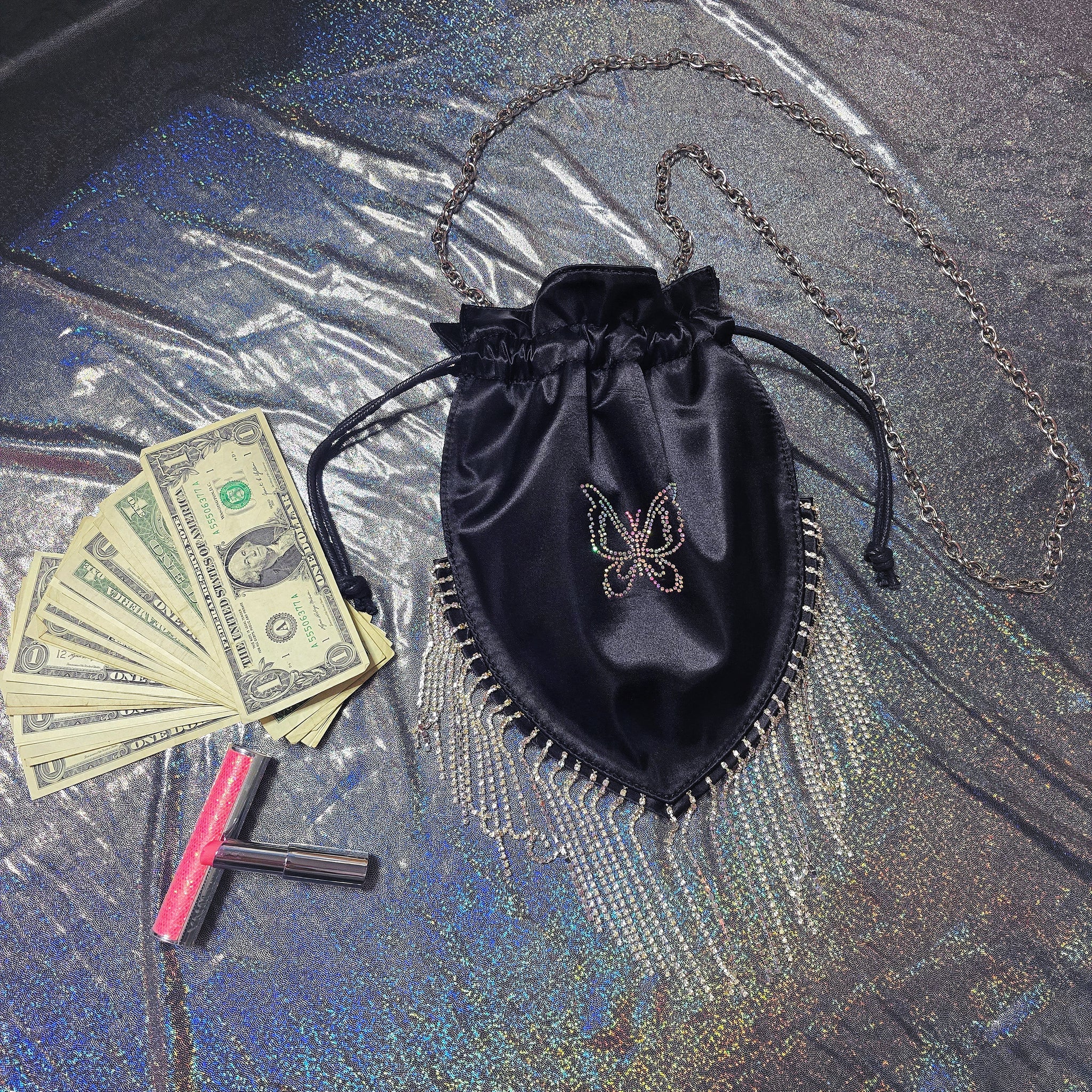 Multicolors Drawstring Rhinestones Dancer Money Bag